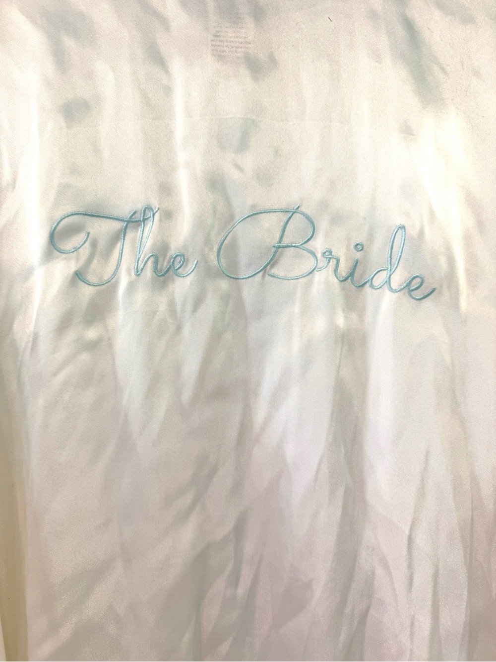 In Bloom Bridal Satin Robe - White with Light Blue Embroidery Size Large